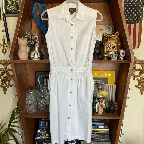Eddie Bauer Vintage White Button Down Sleeveless Dress size small - Picture 1 of 6